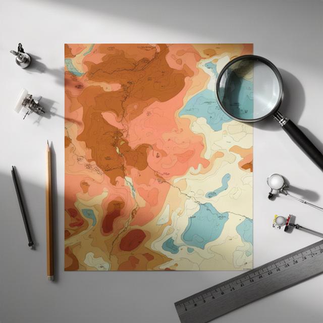 Mappa climatica colorata appoggiata su una scrivania con strumenti di analisi