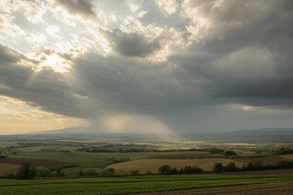 Orizzonte del Friuli Venezia Giulia dopo un temporale con campi e luce diffusa