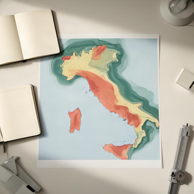 Mappa climatica colorata del Nordest italiano su una scrivania di lavoro