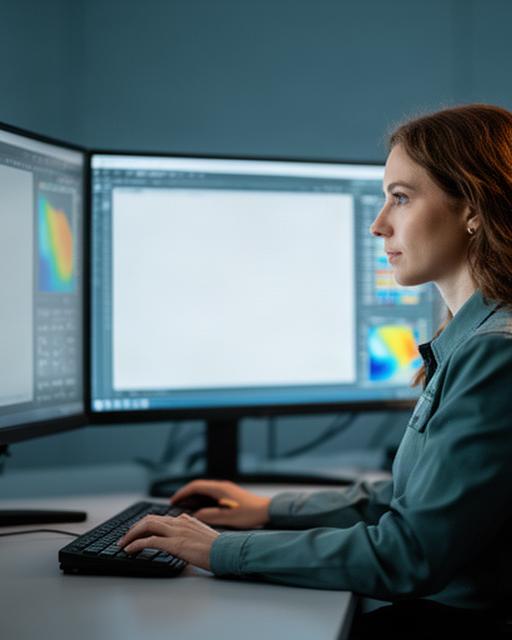 Tecnica meteorologica che controlla dati su due monitor in una sala operativa